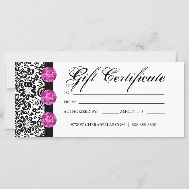 Certificats cadeaux Salon Spa rose Damas Bijoux (Devant)