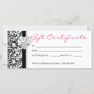 Certificats Cadeaux Salon Spa rose Damas Bijoux Bo