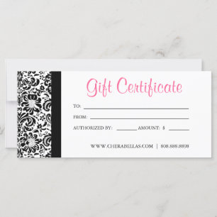 Certificats Cadeaux Salon Spa rose Damas Cadre