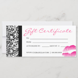 Certificats Cadeaux Salon Spa rose Damas Lèvres ca