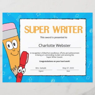Certificats de reconnaissance de l'élève Super Wri
