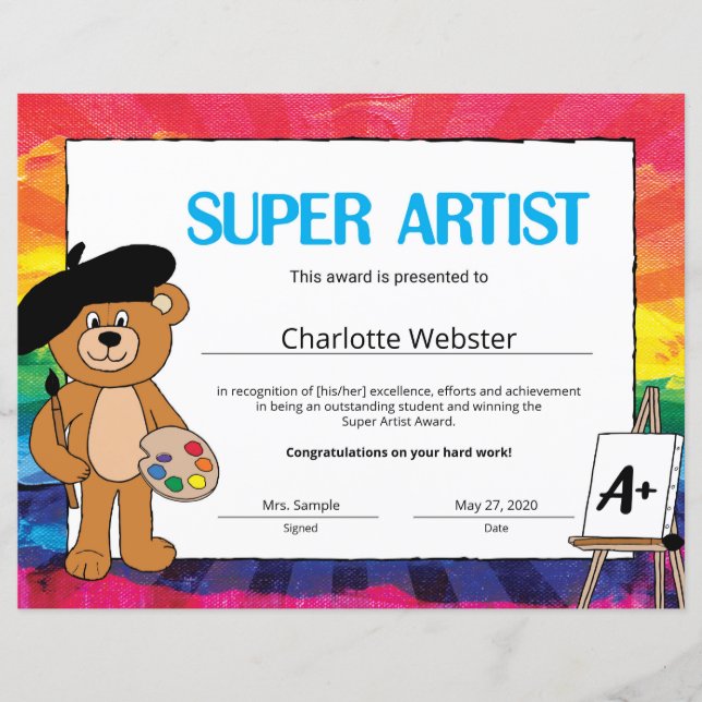 Certificats de reconnaissance super étudiant (Devant)