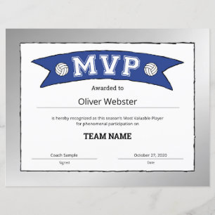 Certificats MVP du Lecteur MVP VolleyballCertifica