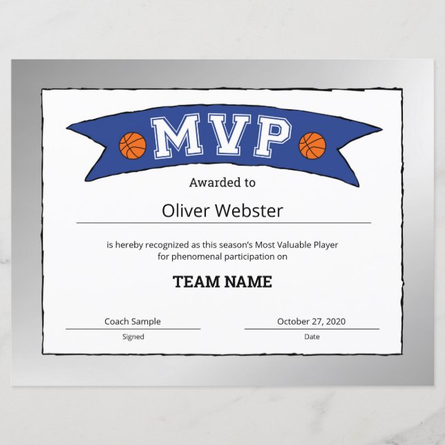 Certificats MVP Lecteur MVP BasketballCertificats (Devant)