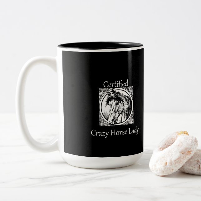 "Certifiée Dame du Cheval fou" Café ou Mug de Thé (Avec donut)