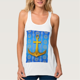 Cerulean Blue Gold Ancre Racerback Débardeur