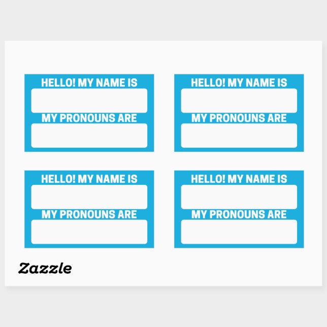 Cerulean Blue Nom & Pronoun Étiquette (Feuille)
