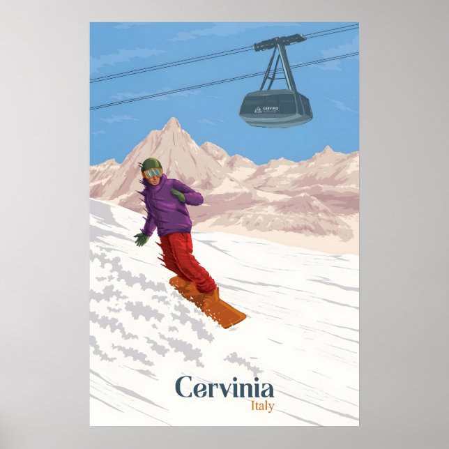 Cervinia Italie Affiche de voyage pour le snowboar (Devant)