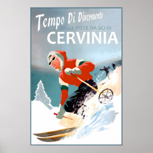 Cervinia Italie Ski Voyage Affiche Nouveau Rétro H