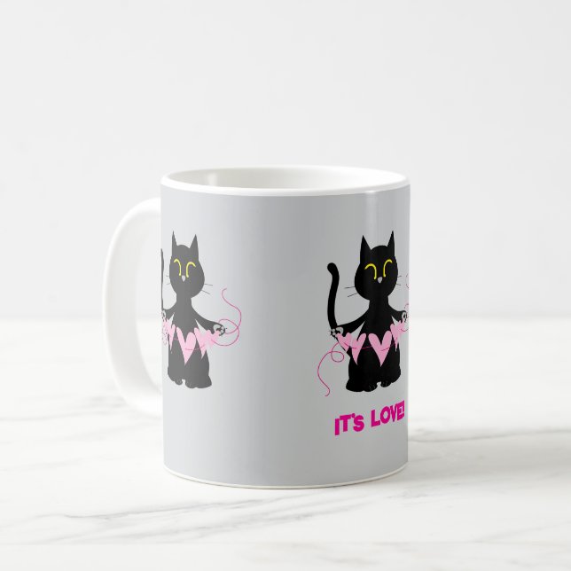 C'EST DE L'AMOUR ! Amusante Mug de chat noir (Devant gauche)