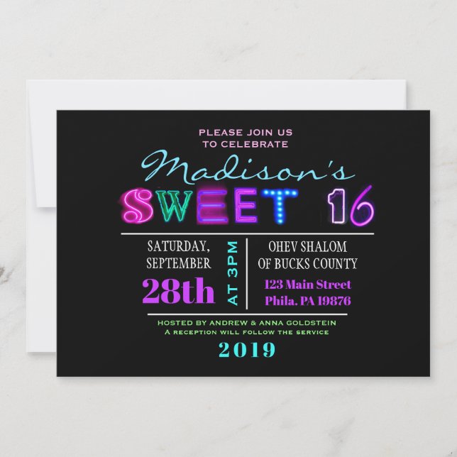 C'EST ÉLECTRIQUE ! Invitation du Sweet sixteen NEO (Devant)