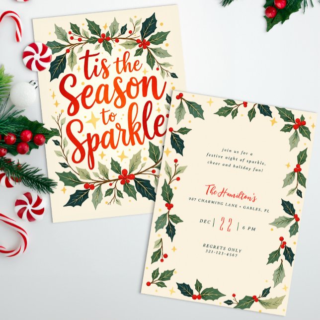 C'est la saison Holly Fête Invitation (Holiday Party Invitation)
