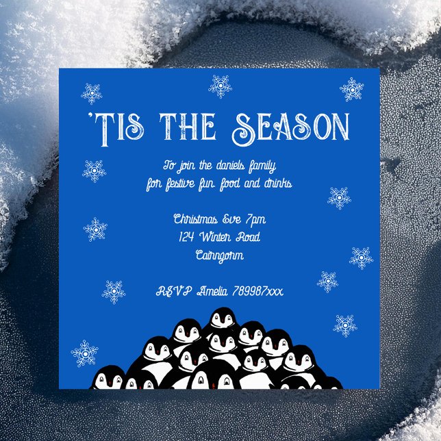 'C'est la saison Penguin fête de Noël Invitation (It's penguin party time! 🎄🐧)