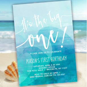 C'est le Big One Wave 1st Birthday Invitation Surf