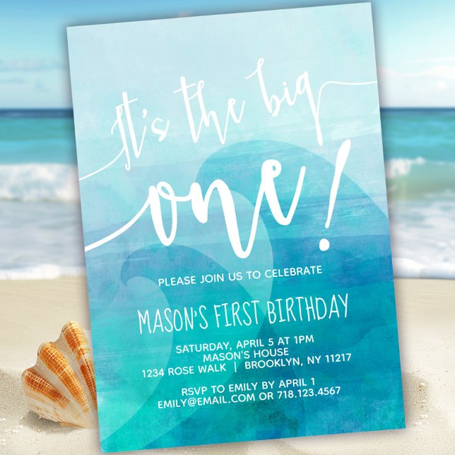 C'est le Big One Wave 1st Birthday Invitation Surf (Créateur téléchargé)