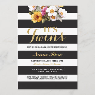 C'est le Invitation floral Twins Baby shower Strip