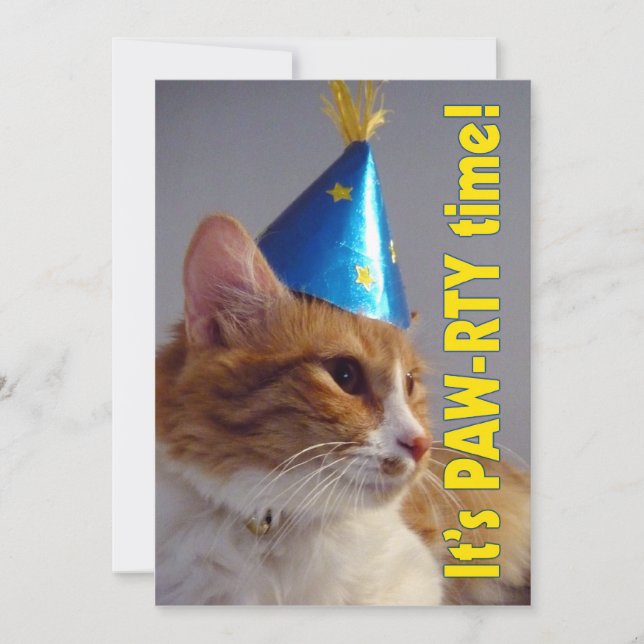 C'est l'heure de la fête pour le chat - Invitation (Devant)