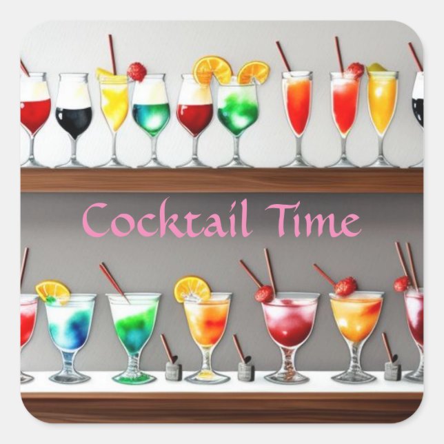 C'est l'heure des cocktails, autocollant de fête,  (Devant)