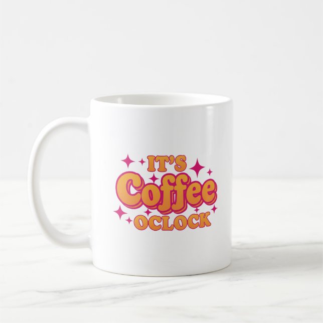 "C'est l'heure du café" Mug Rose Clair et Orange (Gauche)