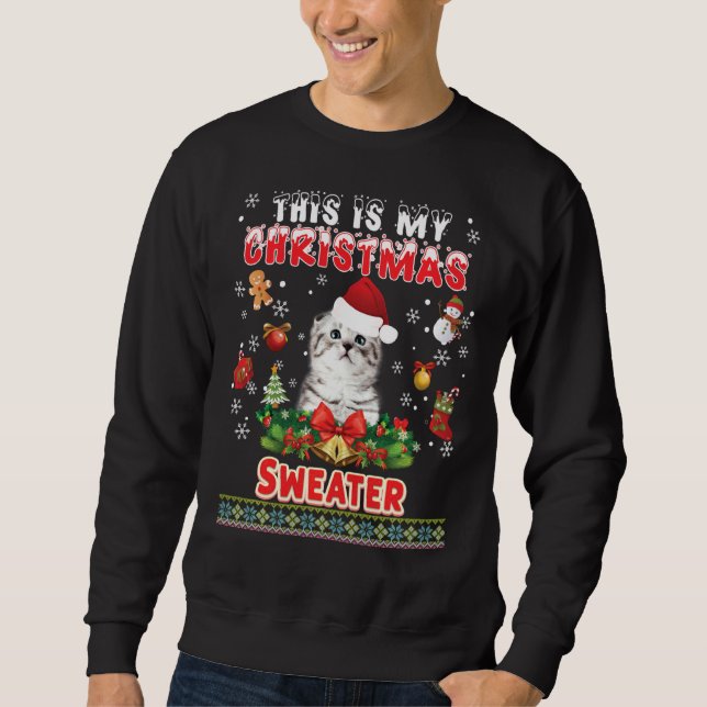 C'Est Mon Chat De Fold Chat Écossais Sweat De Noël (Devant)