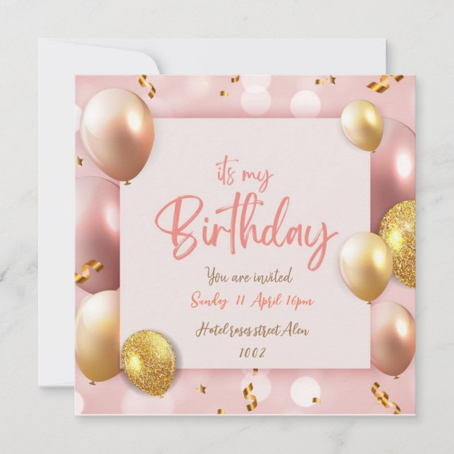 C'est mon invitation d'anniversaire carte rose (Devant)