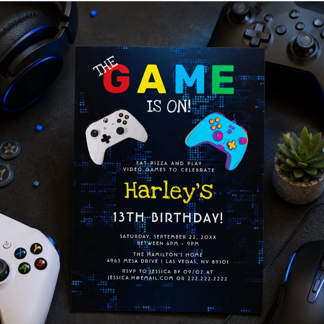 C'est Parti ! Invitation d'anniversaire de jeu vid (The Game Is On! Custom Photo Video Game Birthday Invitation)