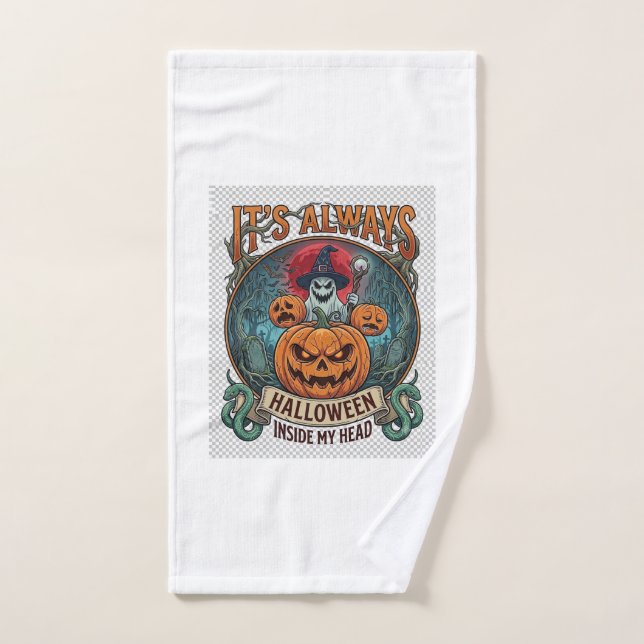 Cest Toujours Halloween Dans La Tête Citrouille Fa (Serviette à main)