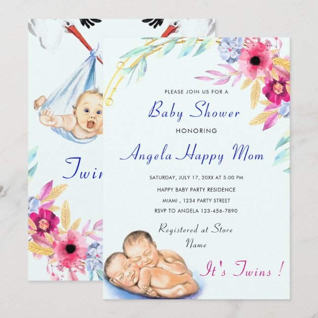 C'est Twin Boys Baby shower Invitation (Devant / Derrière)