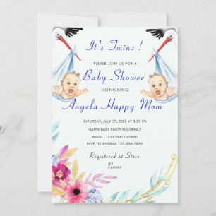 C'est Twin Boys Funny Stork Baby shower Invitation