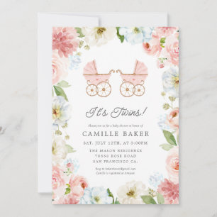 C'est Twin Girl Baby shower Floral Invitation