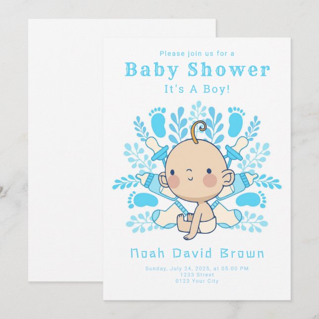 C'est un Baby shower bleu garçon Invitation (Devant / Derrière)