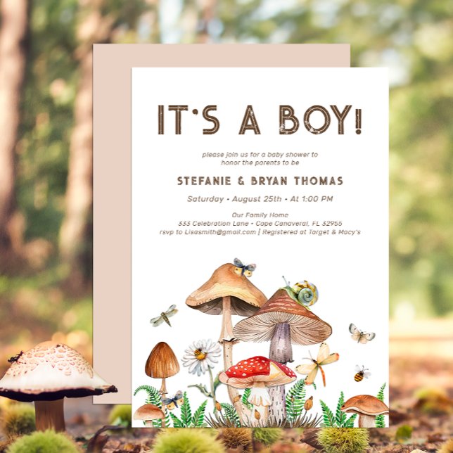 C'est un Baby shower garçon Invitation | Mush Whim (It's A Boy Mushroom Baby Shower Invite)