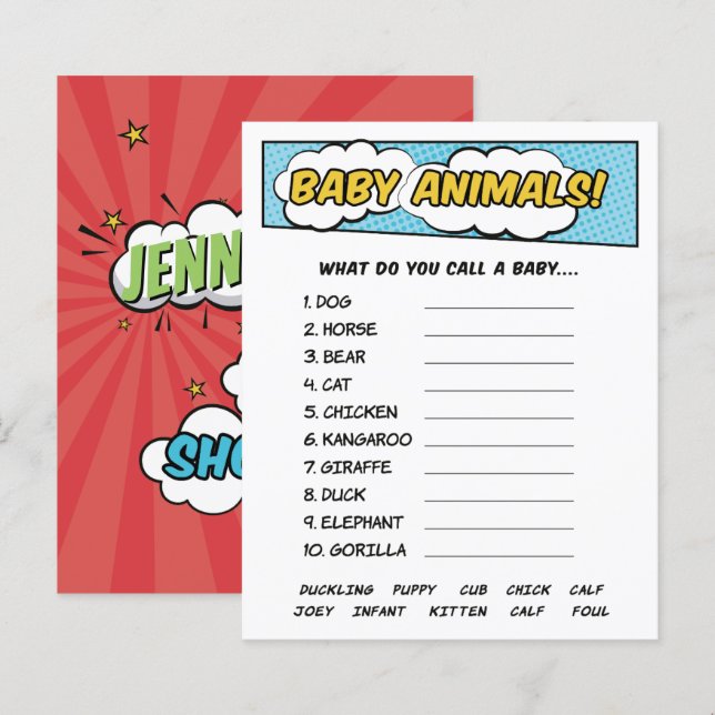 C'Est Un Boy Comic Book Superhero Baby Animals Jeu (Devant / Derrière)