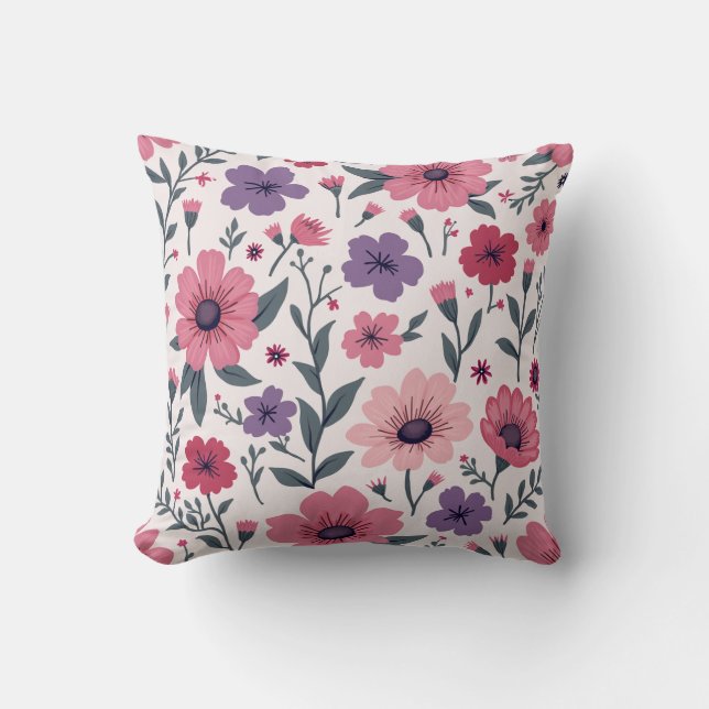 C'est un coussin mélangé avec des fleurs roses et  (Recto)