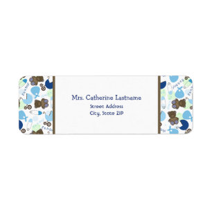 C'est un étiquette de adresse bleu de baby shower