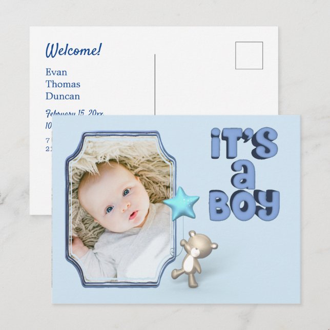 C'est un garçon avec photo Faire-part bébé (Devant / Derrière)