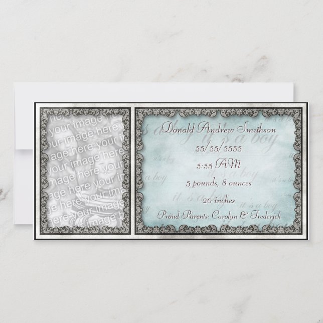 "C'est un garçon" Baby Blue Rustic Carte photo per (Devant)