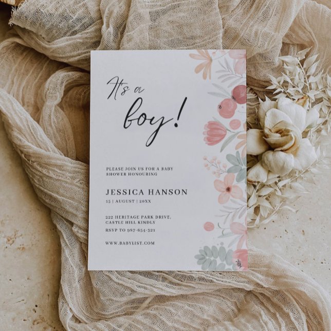 C'est un garçon Baby shower Invitation Fleur sauva (It's A Boy Baby Shower Wildflowers Invitation)