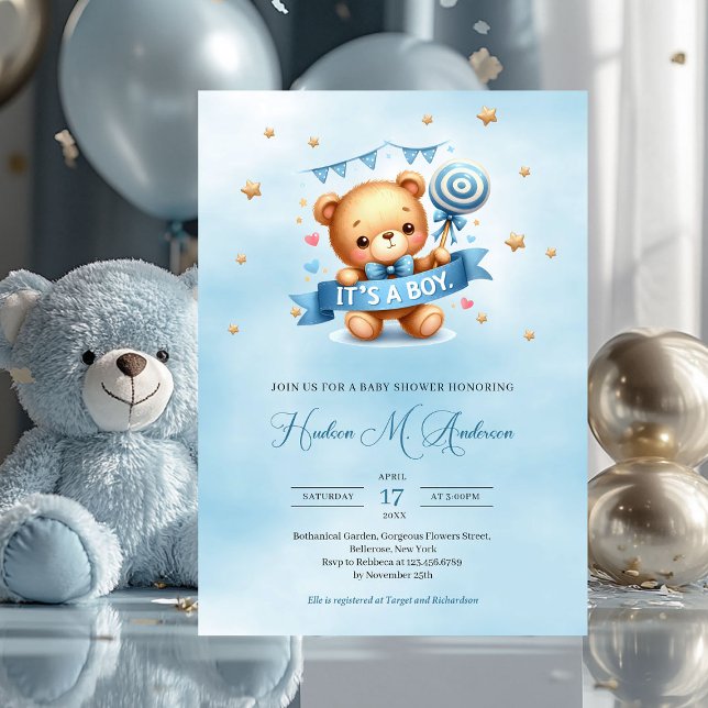 C'est un garçon baby shower invitation ourson (it's a boy cute teddy bear baby shower invitation)