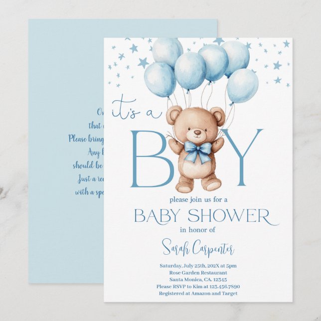 C'est un garçon Bear Baby shower Boy Invitation (Devant / Derrière)