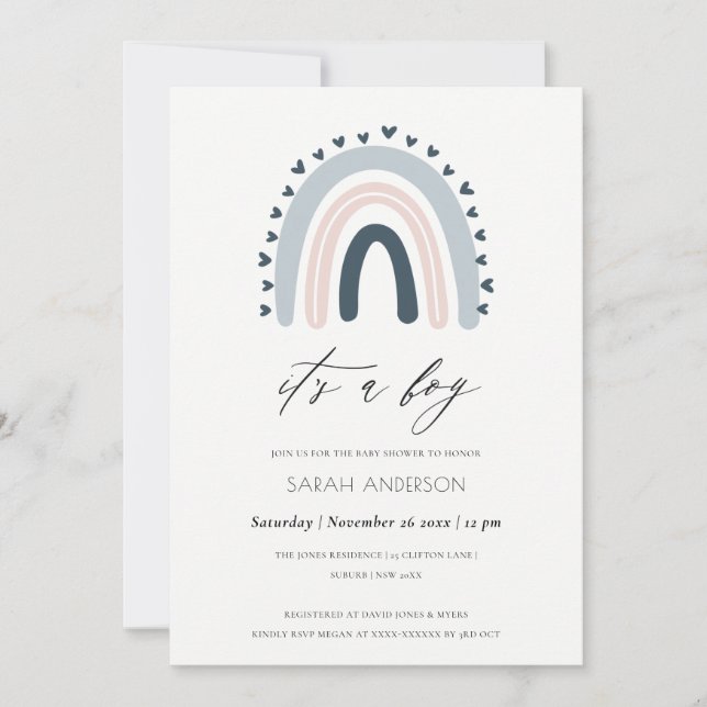 C'EST UN GARÇON BLUE HEART BABY SHOWER INVITATION (Devant)
