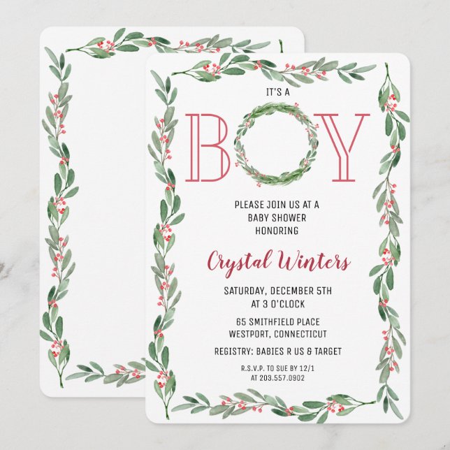 C'est un garçon Couronne de Noël Invitation à une  (Devant / Derrière)