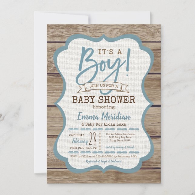 C'est un garçon ! Invitation Baby shower en bois r (Devant)