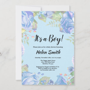 C'est un garçon Invitation Baby Shower Florale Ble