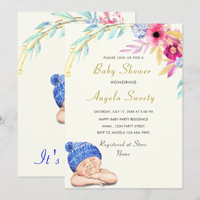 C'est un garçon Invitation de Baby Shower pour un  (Devant / Derrière)