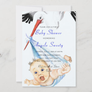 C'est un garçon Sweet Stork Baby Boy Shower Invita