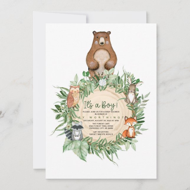 C'EST UN GARÇON WOODLAND BABY SHOWER INVITATION (Devant)