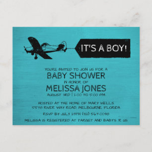 C'est un Invitation de Baby shower d'avion Turquoi