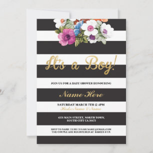 C'est un Invitation Floral Baby shower Garçon Stri