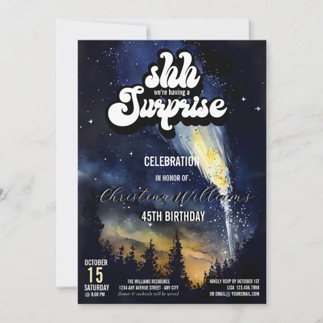 C'est une fête surprise | Invitation Nuit étoilée (Devant)
